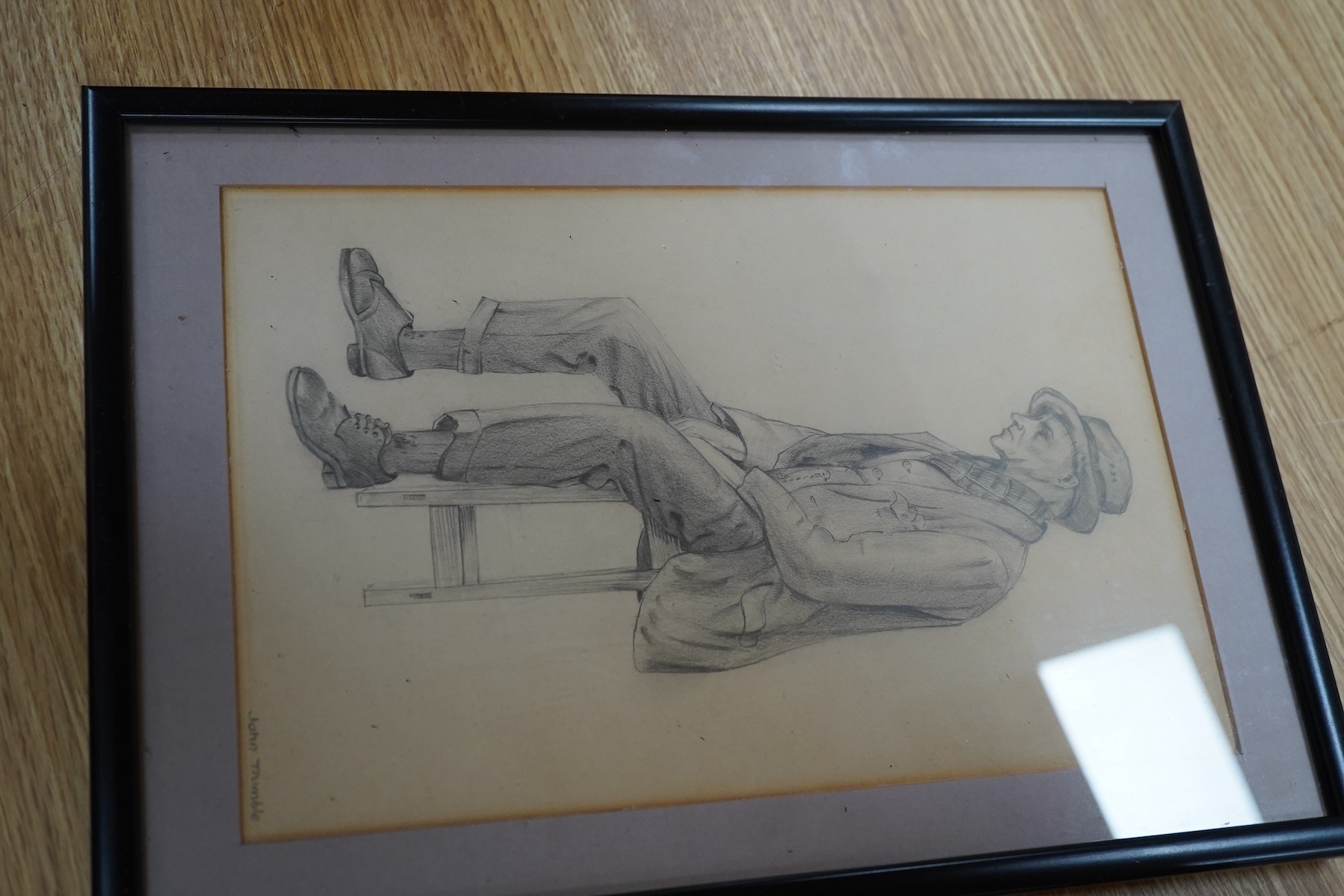 J. Trumble (20th. C), a large folio of watercolours, pencil sketches and oil paintings, to include landscapes and still lifes, together with three framed examples to include a Bloodhound, some signed, largest 45 x 36cm.
